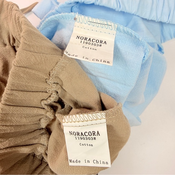 BUNDLE - NWT Noracora Womens L Cotton Linen Tan Blue Shorts Pockets - Picture 5 of 10